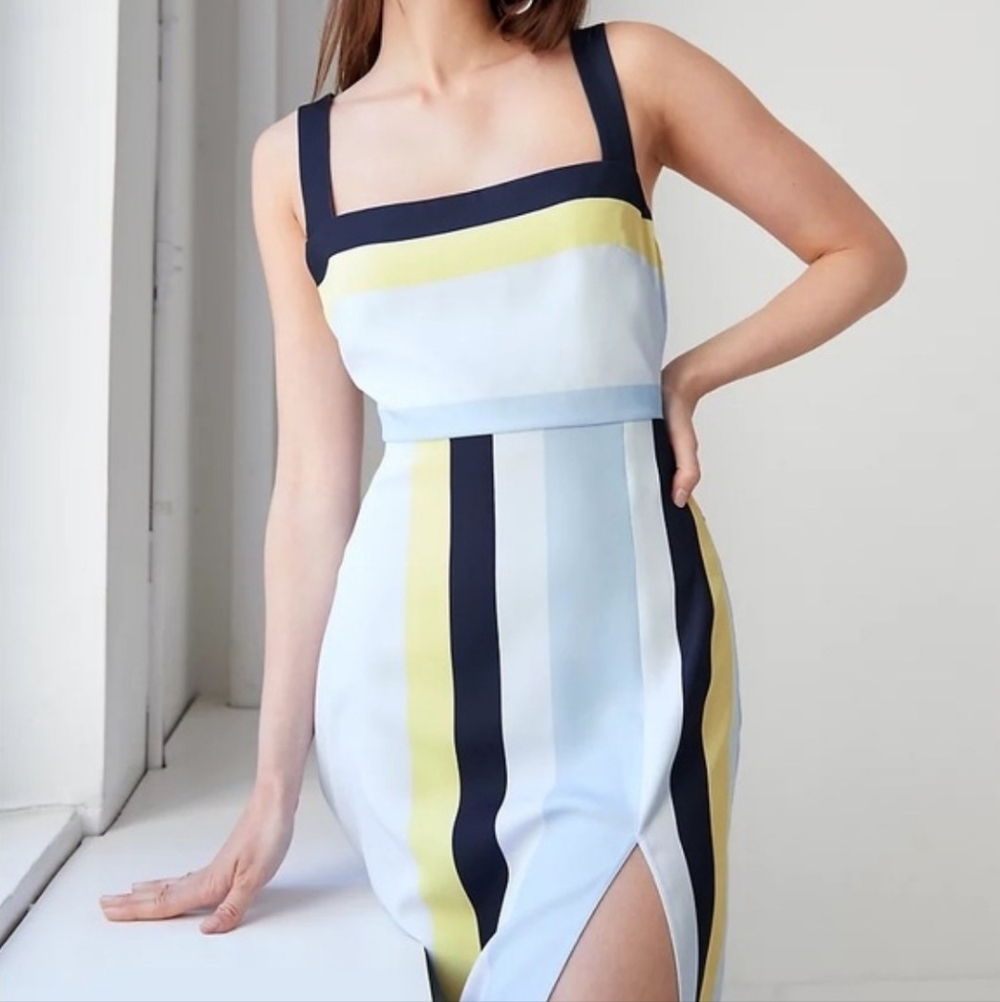 Babaton Aritzia 90s Slit Midi Dress NWT Size 10 Colorblock Striped Minimalist